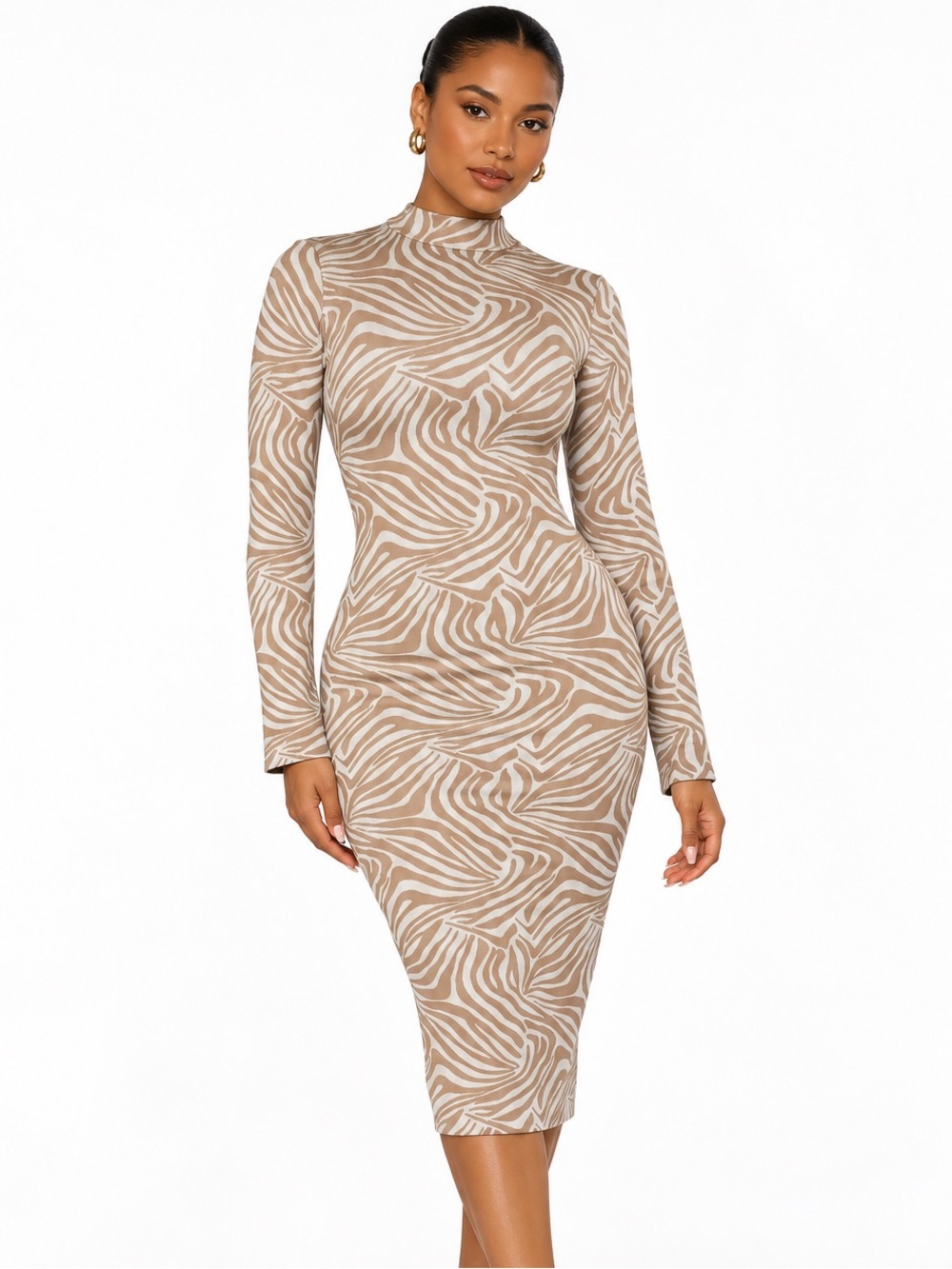 TED BAKER LONDON Villani Beige Zebra-Print Long Sleeve Knit Dress Size 1 / US4